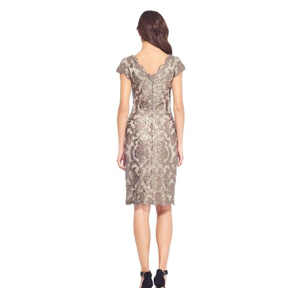 Tadashi Shoji Paillette Embroidered Lace Scalloped Edge Squined Evening Dress 6 - Picture 2 of 14